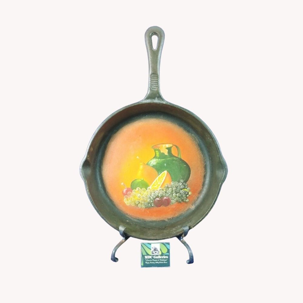 Cast Iron Skillet Art with Easel Hand Painted Fruit Design Decoration Only